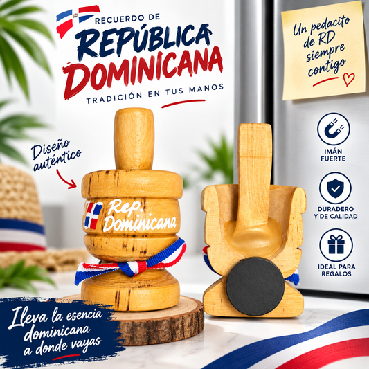 Dominican Republic Wooden Pilón Fridge Magnet – Traditional Souvenir