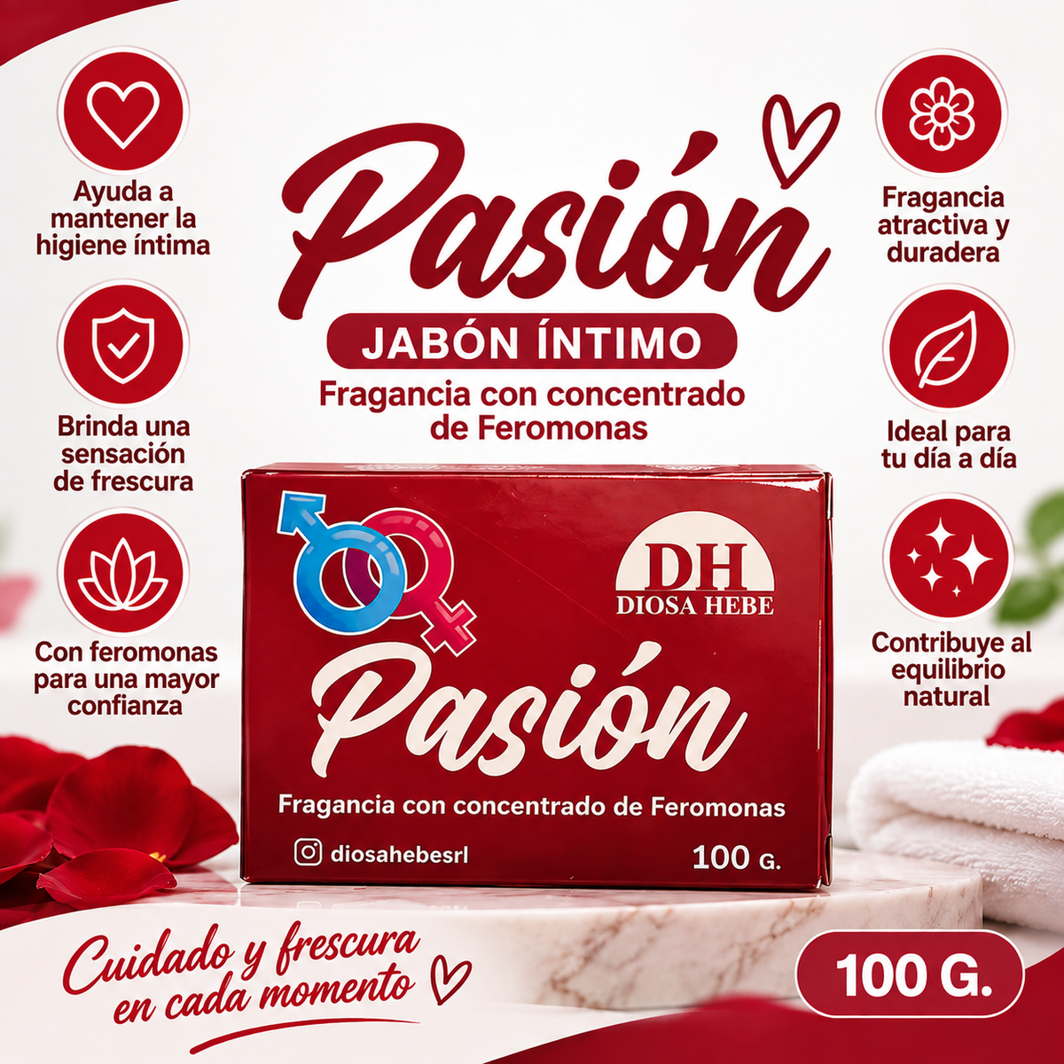 Diosa Hebe Pasión Pheromone Fragrance Soap – Red, 100g