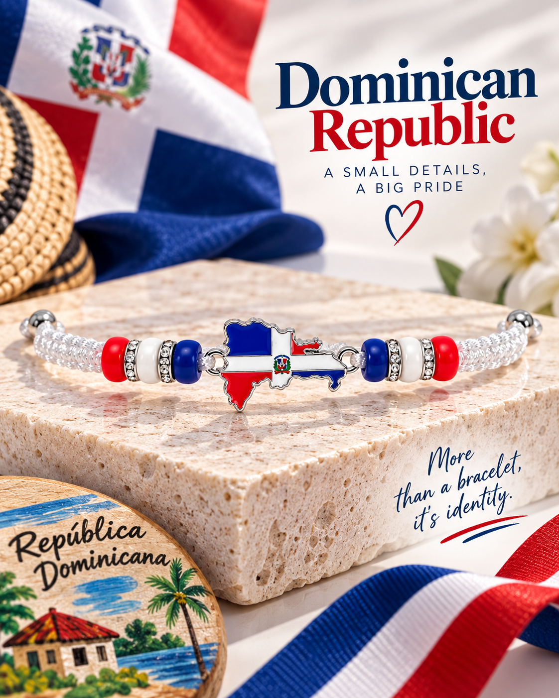 Dominican Republic Map Adjustable Bracelet – Patriotic Heritage Jewelry