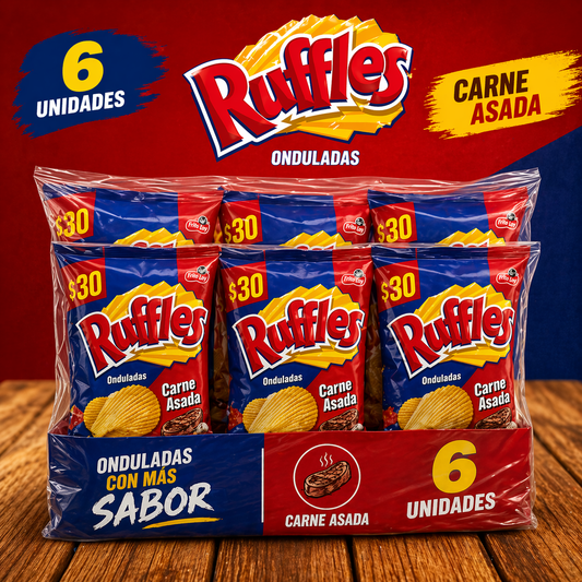 Ruffles Carne Asada – Pack of 6 – Crispy Dominican Snack (30 g each)
