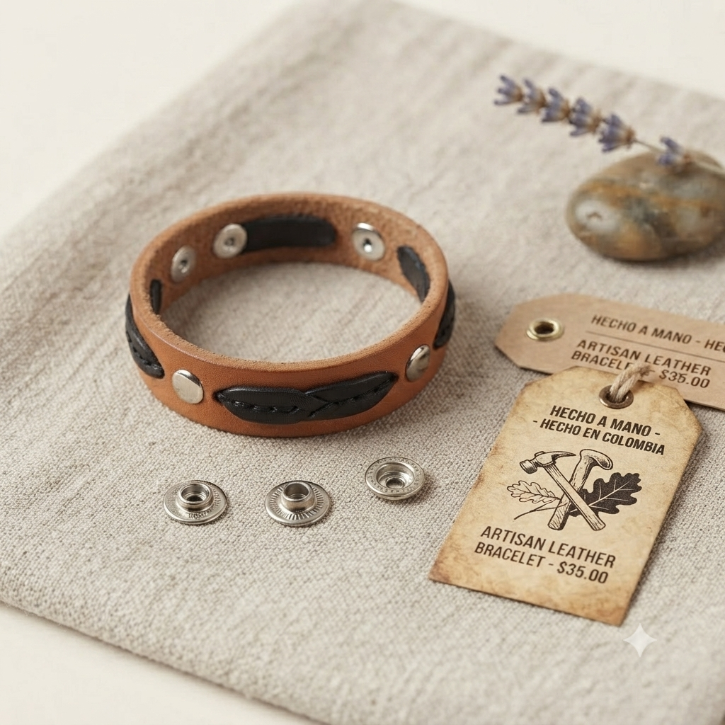 Artisanal Genuine Leather Cuff - Caribbean Heritage