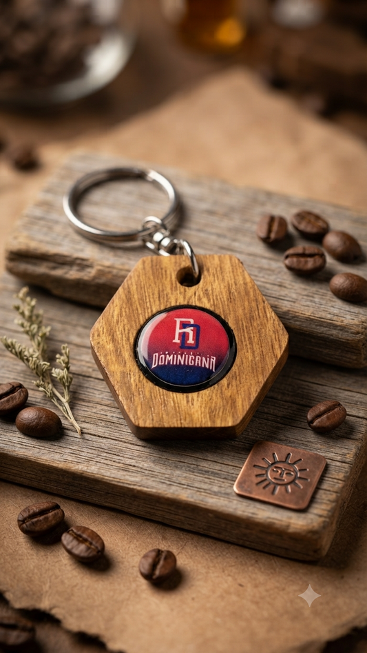 Handcrafted Dominican Republic Hexagon Guayacán Wood Keychain
