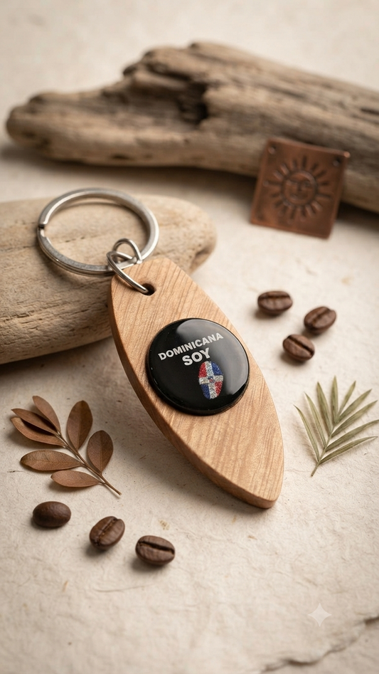 Handcrafted "Dominicana Soy" Teardrop Guayacán Wood Keychain