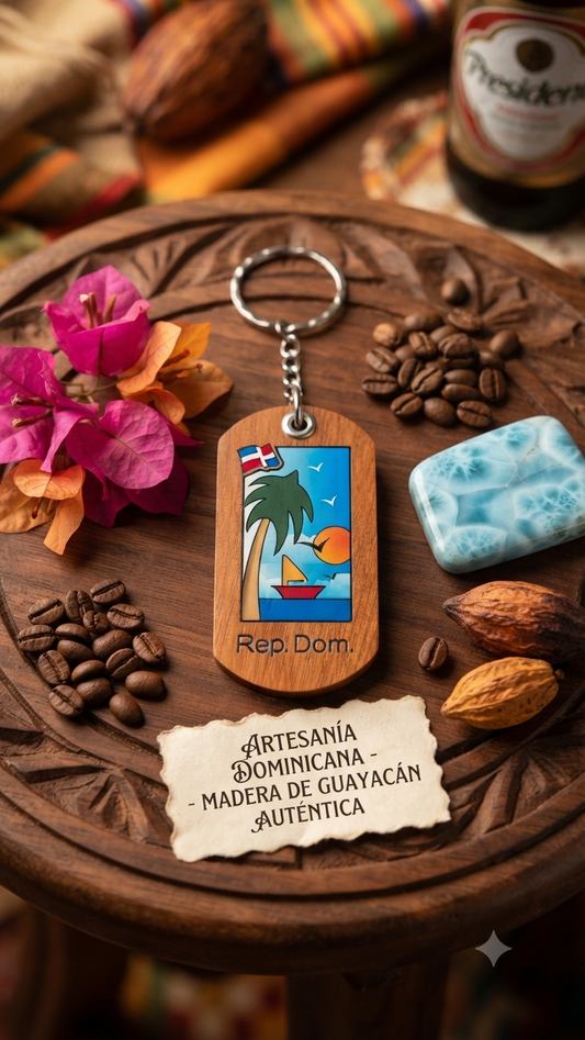 Handcrafted Caribbean Landscape Guayacán Wood Keychain