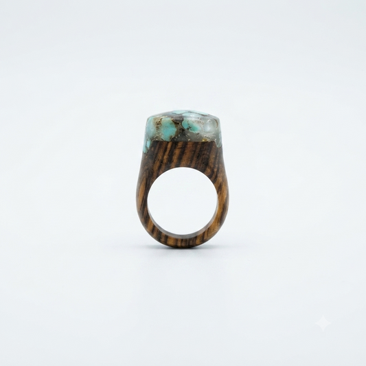 Dominican Guayacán Wood & Larimar Statement Ring