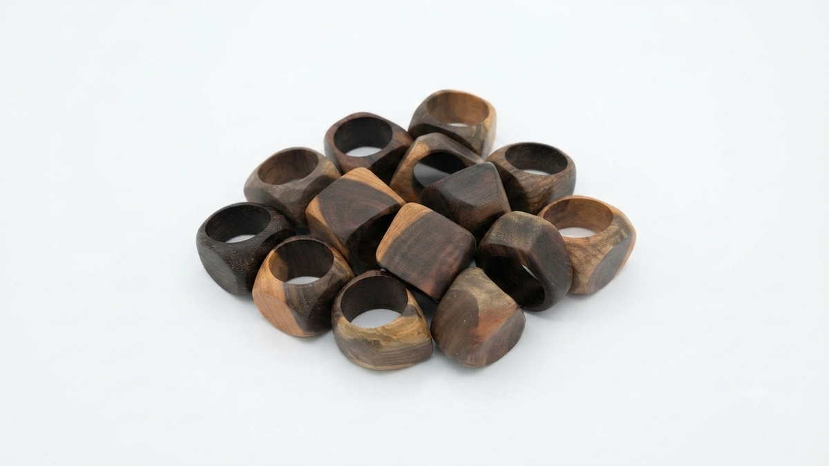 Dominican Guayacán Wood Geometric Faceted Statement Ring