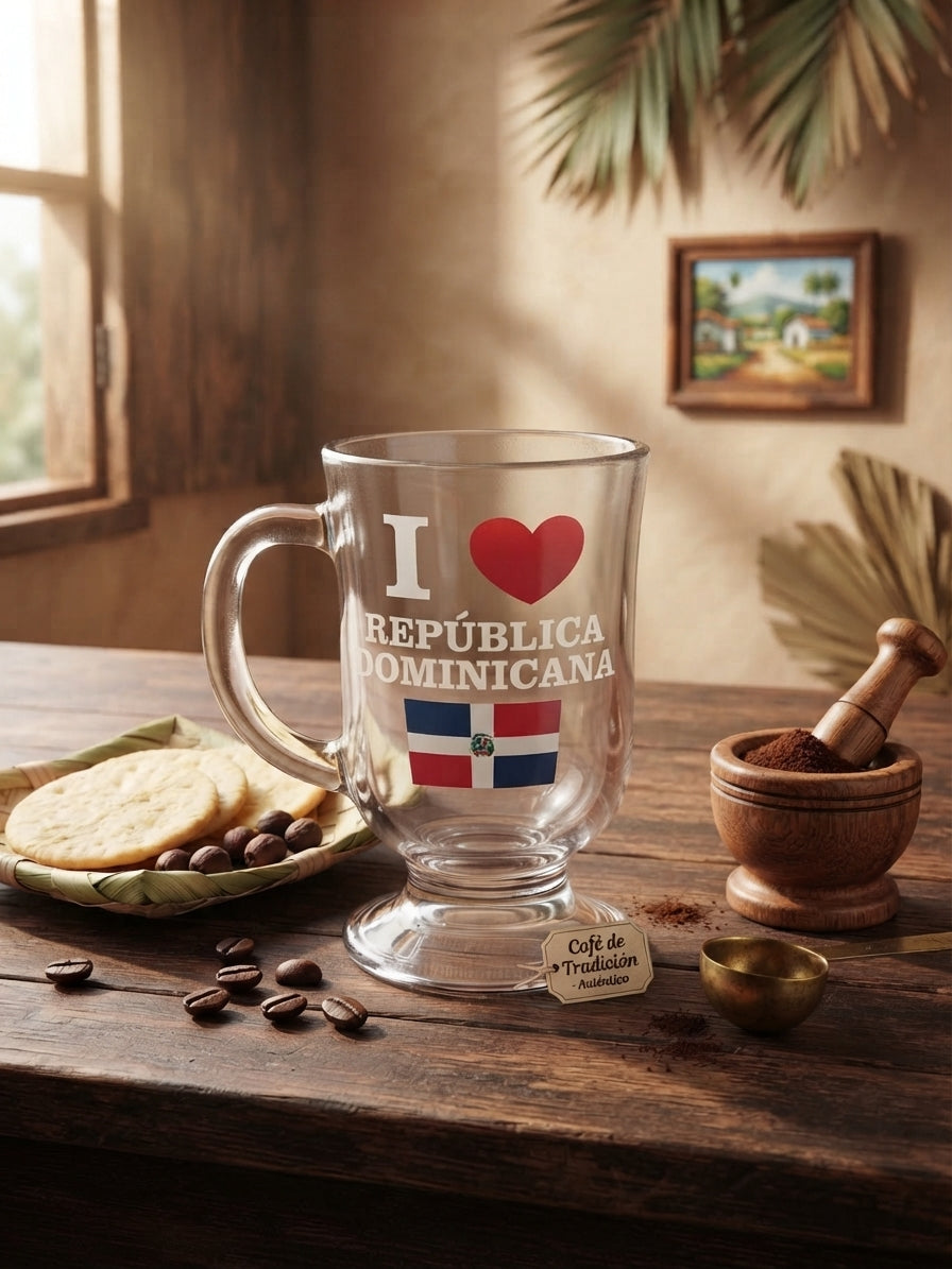 "I Love República Dominicana" Clear Glass Mini Mug (Espresso / Shot Size)