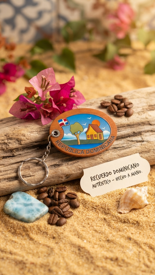 Handcrafted Oval Countryside Dominican Republic Guayacán Wood Keychain
