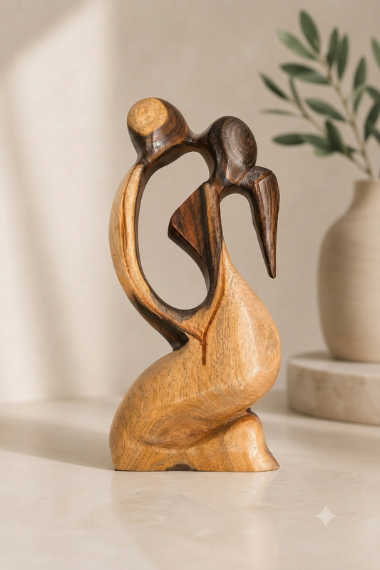Artisanal Intertwined Figures Figurine in Guayacán Wood (Made in RD)