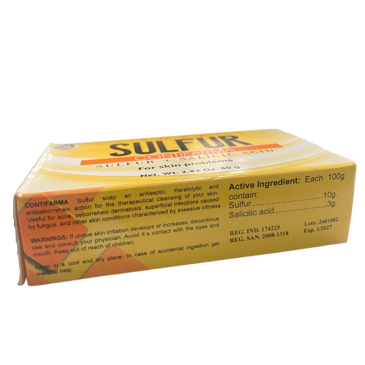 Contifarma AZUFRE + ACIDO SALICILICO jabon, tratamiento para el acne, sulfur soap, for acne, with salicylic acid