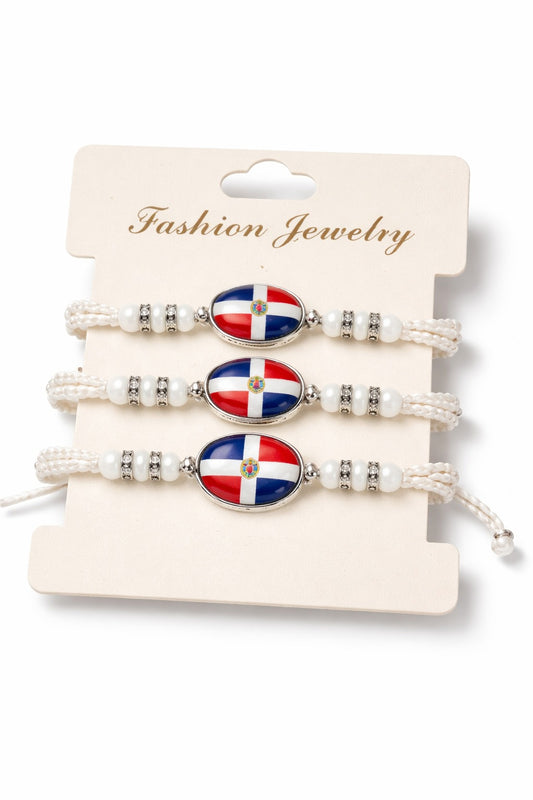 Dominican Pride" Bracelet Set – Crystals & Braided Cord 🇩🇴✨