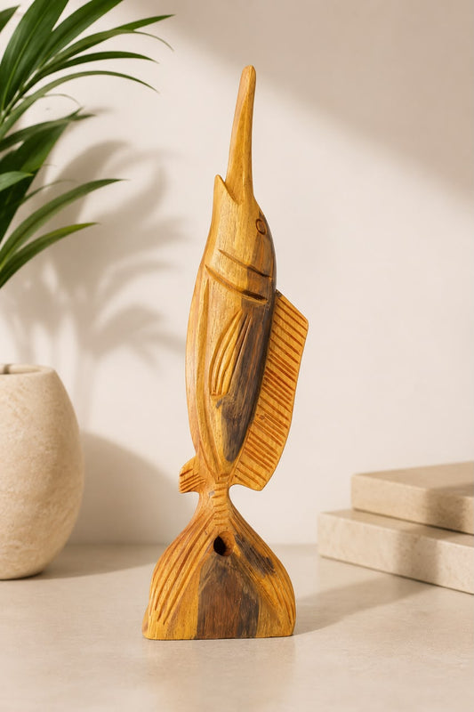 Decorative Swordfish Figurine in Guayacán Wood (Made in RD)