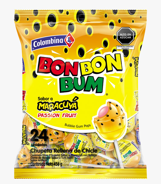 Bon Bon Bum Passion Fruit (Maracuyá) Lollipops (24-Piece Bag)