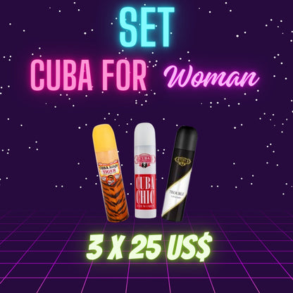 Set of 3 Perfume for Woman Cuba Jungle Tiger, Cuba Chic and Cuba Trouble 3.3oz