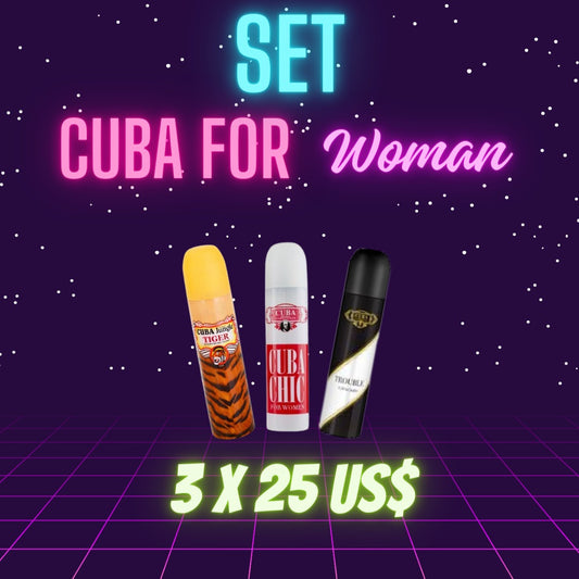 Set of 3 Perfume for Woman Cuba Jungle Tiger, Cuba Chic and Cuba Trouble 3.3oz