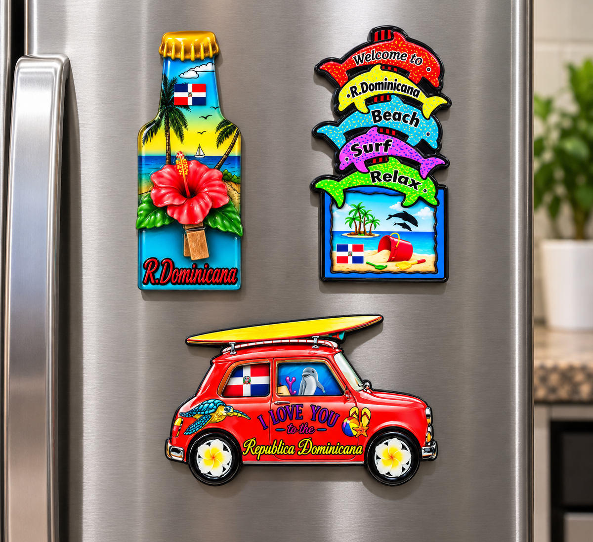 Dominican Republic Tropical Fridge Magnets – 3 Caribbean Designs