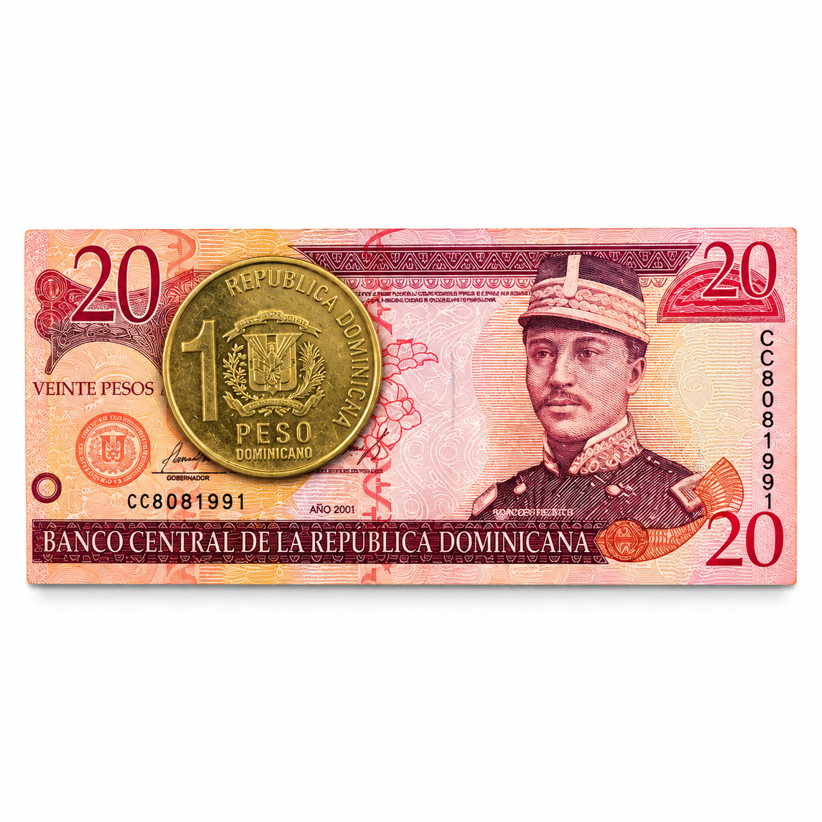 Dominican Republic Currency Fridge Magnet – Banknote & 1 Peso Coin Design