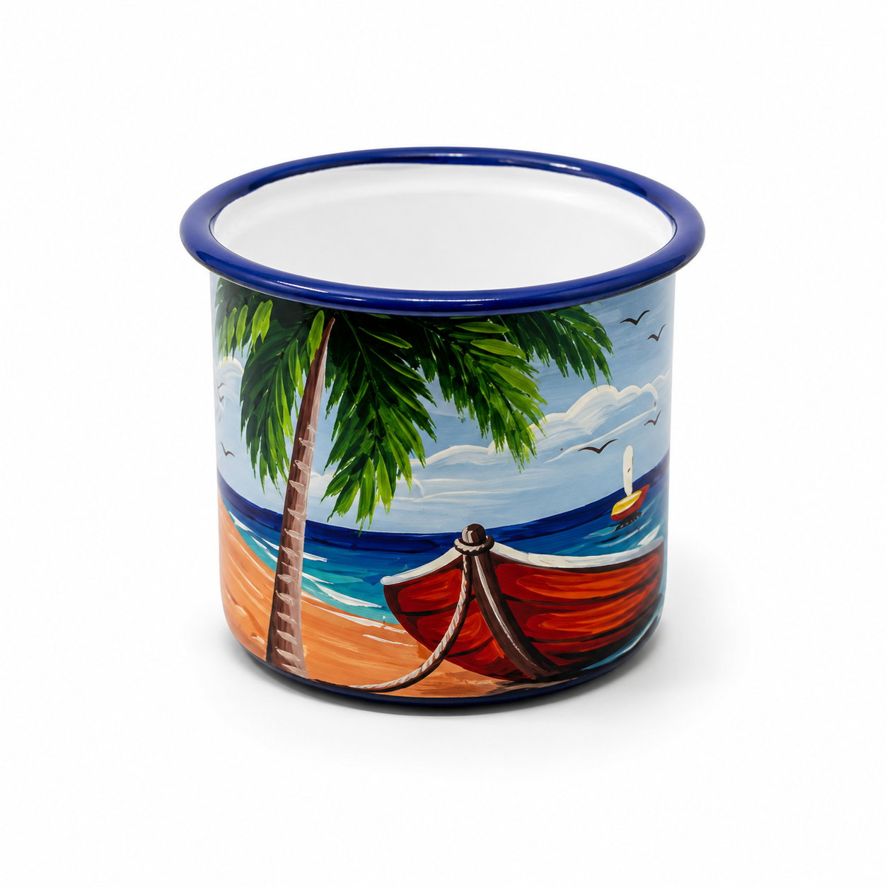 Hand-Painted Caribbean Beach Scene Enamel Mug