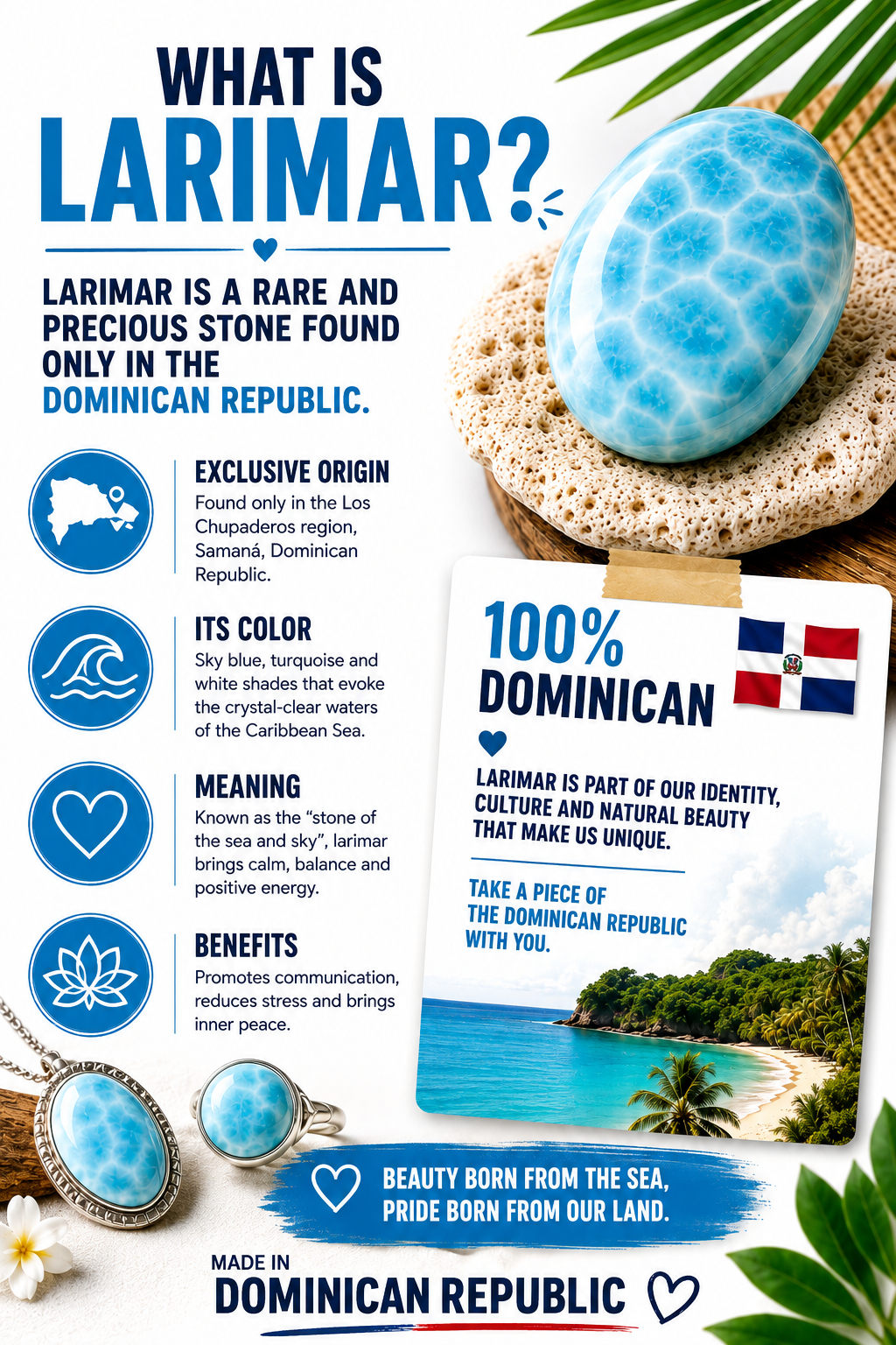 Dominican Guayacán Wood & Larimar Statement Ring