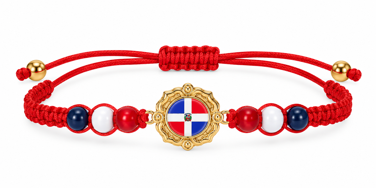 Dominican Republic Flag Red, White & Blue Adjustable Bracelet – Patriotic Heritage Jewelry