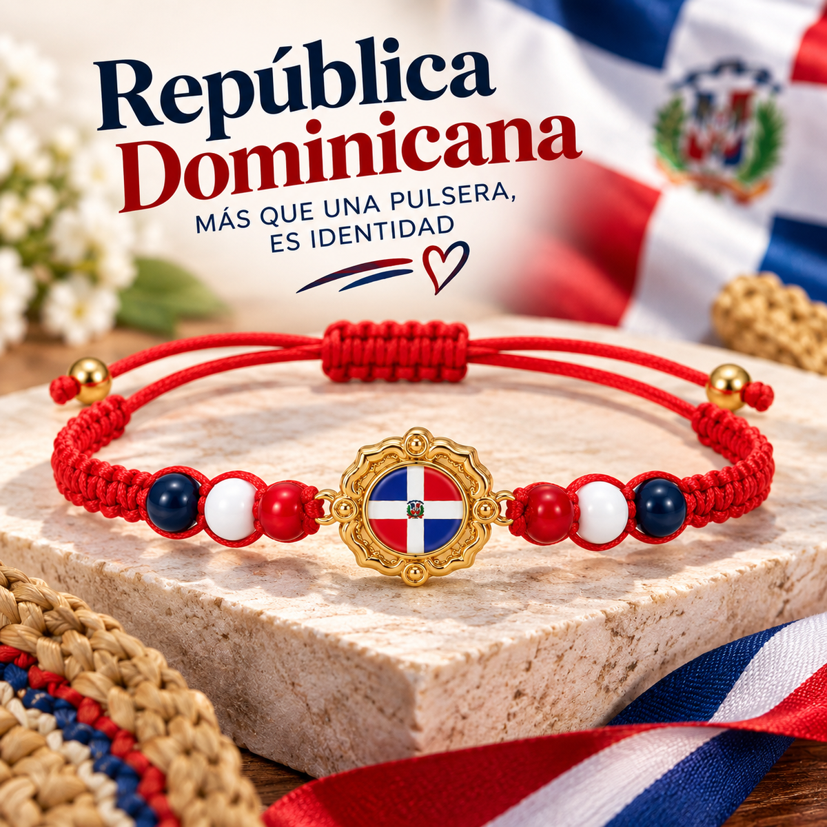 Dominican Republic Flag Red, White & Blue Adjustable Bracelet – Patriotic Heritage Jewelry