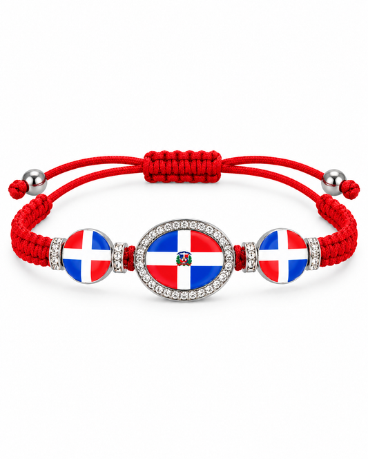 Dominican Republic Triple Flag Adjustable Bracelet – Red Heritage Bracelet
