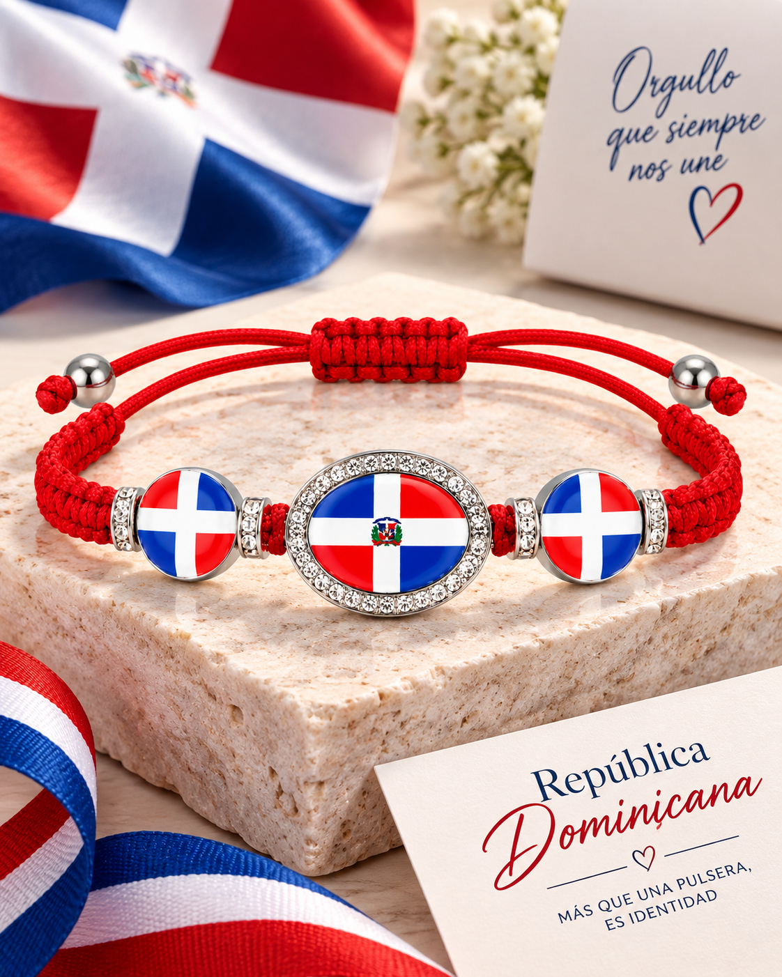 Dominican Republic Triple Flag Adjustable Bracelet – Red Heritage Bracelet