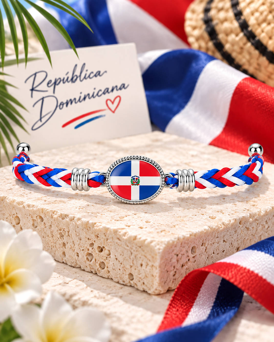 Dominican Republic Flag Braided Bracelet – Red, White & Blue Heritage Jewelry