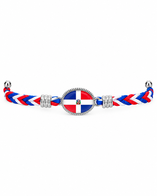 Dominican Republic Flag Braided Bracelet – Red, White & Blue Heritage Jewelry