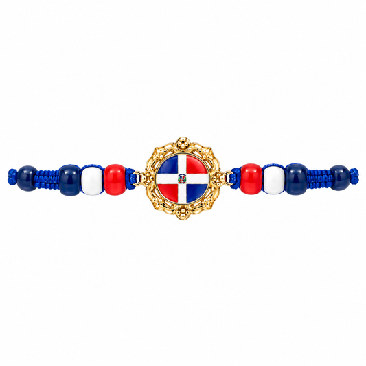 Dominican Republic Flag Red, White & Blue Adjustable Bracelet – Patriotic Heritage Jewelry