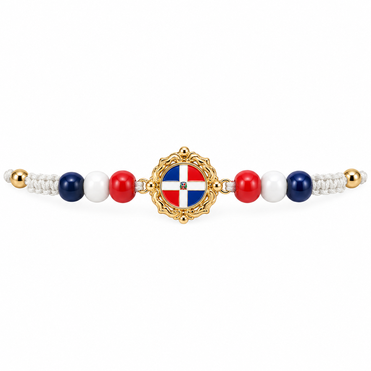 Dominican Republic Flag Red, White & Blue Adjustable Bracelet – Patriotic Heritage Jewelry