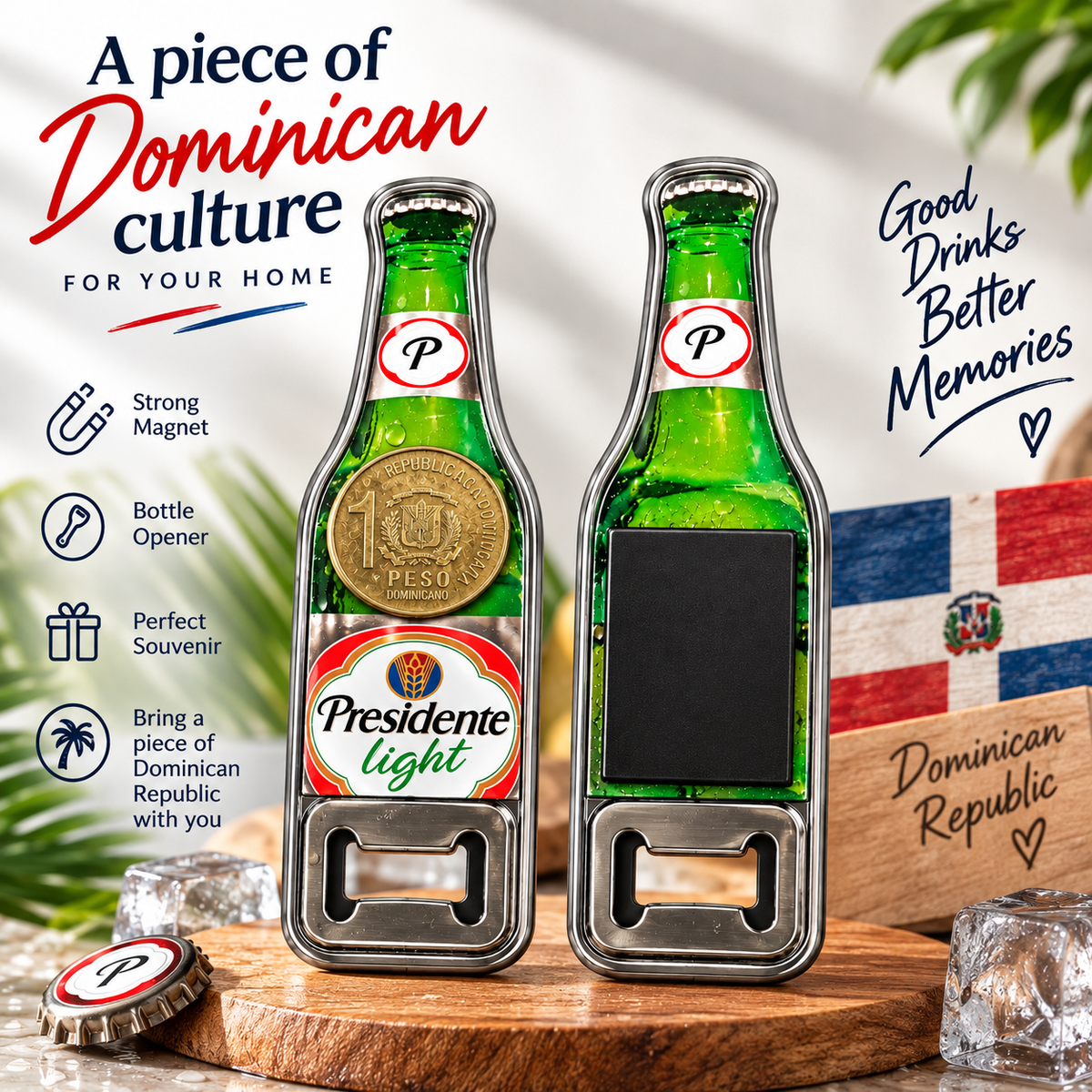 Presidente Light Bottle Fridge Magnet & Bottle Opener – Dominican Republic Souvenir