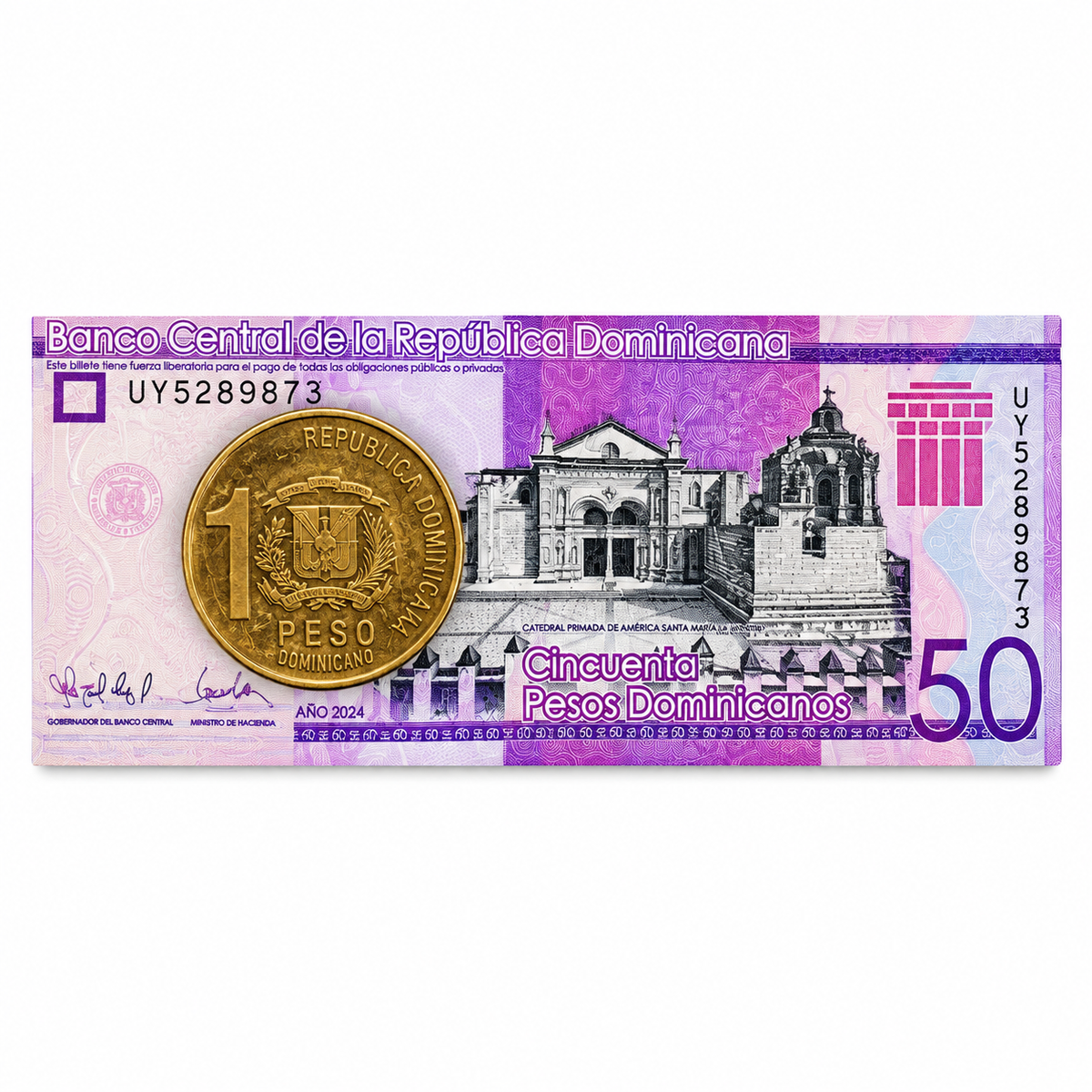 Dominican Republic Currency Fridge Magnet – Banknote & 1 Peso Coin Design
