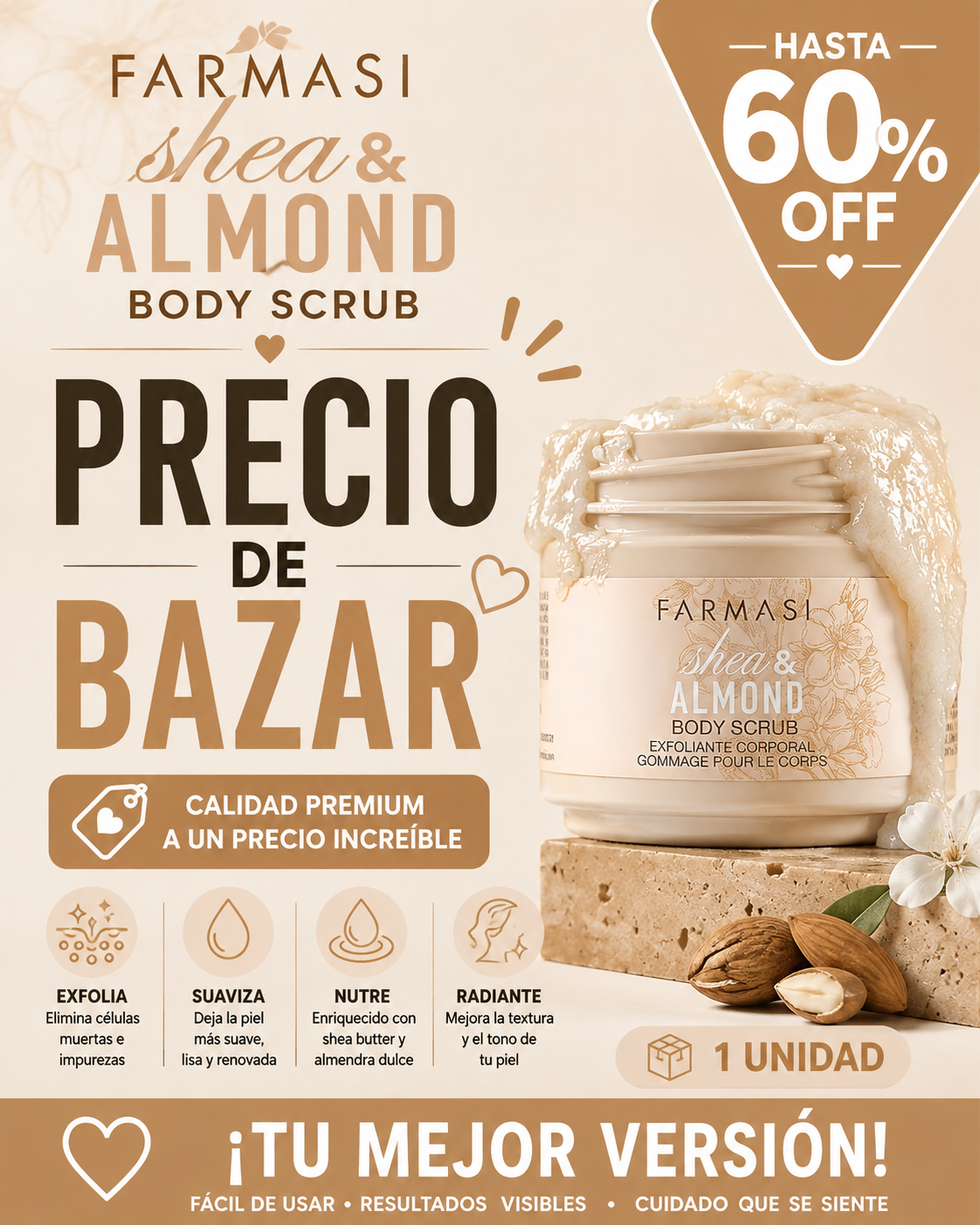 Farmasi Shea & Almond Body Scrub – Edición Precio de Bazar (Hasta 60% OFF)