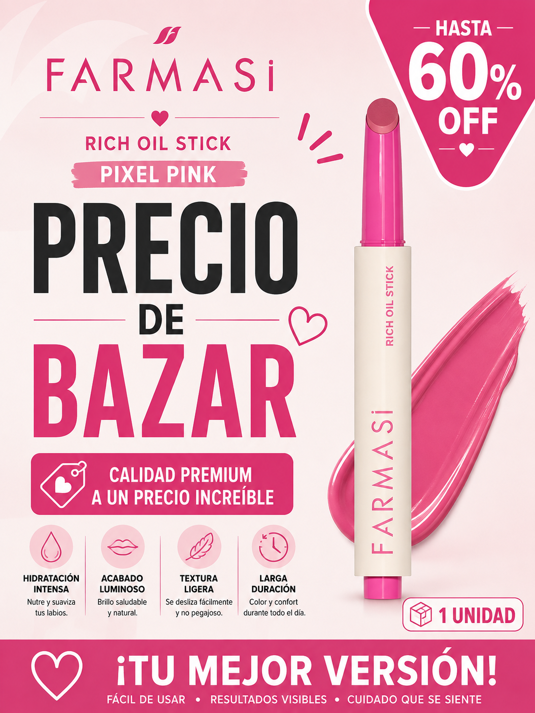 Farmasi Rich Oil Stick (Pixel Pink) – Bazaar Sale Edition (Up to 60% OFF)