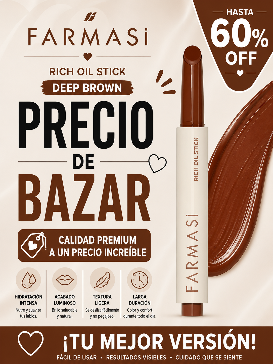 Farmasi Rich Oil Stick (Deep Brown) – Edición Precio de Bazar (Hasta 60% OFF)