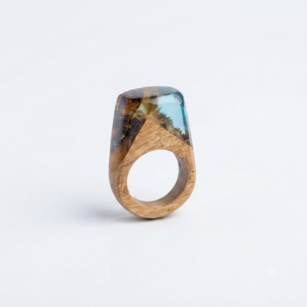 Dominican Guayacán Wood & Larimar Statement Ring