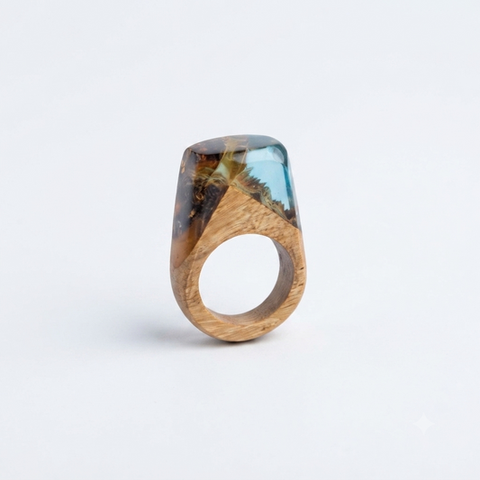 Dominican Guayacán Wood & Larimar Statement Ring
