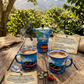 Caribbean Coffee Art Set: Hand-Painted Moka Pot & Enamel Mug Duo