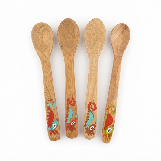 Handcrafted Set of 4 Hand-Painted Seahorse Motif Guayacán Wood Spoons