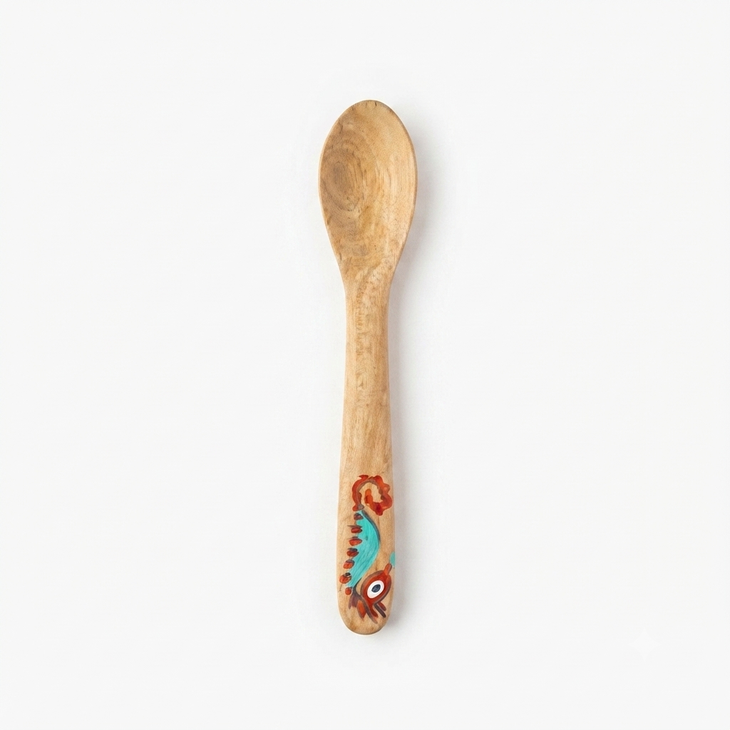 Handcrafted Set of 4 Hand-Painted Seahorse Motif Guayacán Wood Spoons