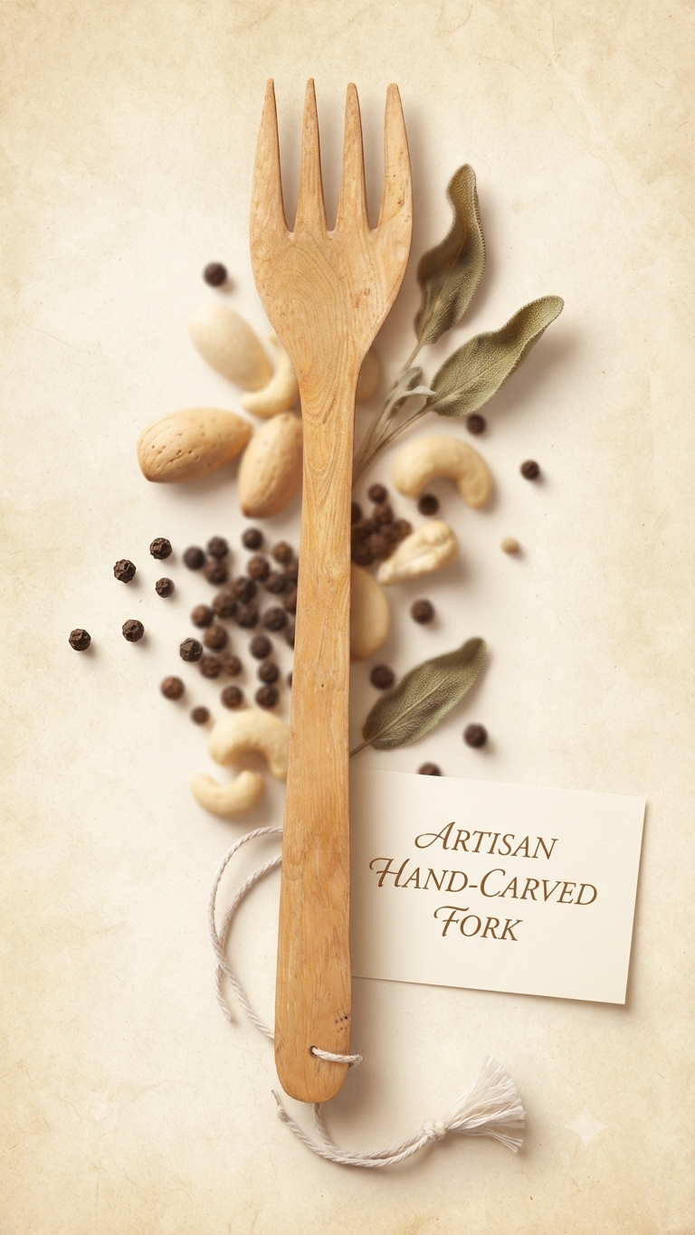 Dominican Guayacán Wood Long Serving Fork with Hanging Cord