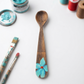 Handcrafted Set of 5 Hand-Painted Turquoise Floral Guayacán Wood Spoons