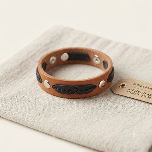 Artisanal Genuine Leather Cuff - Caribbean Heritage