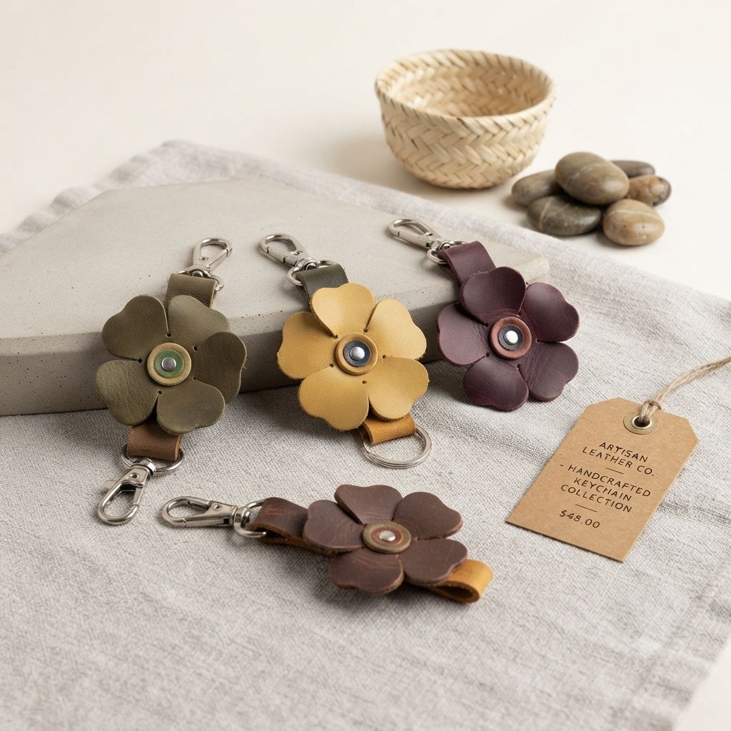 Artisanal Leather Flower Keychain (Made in RD)