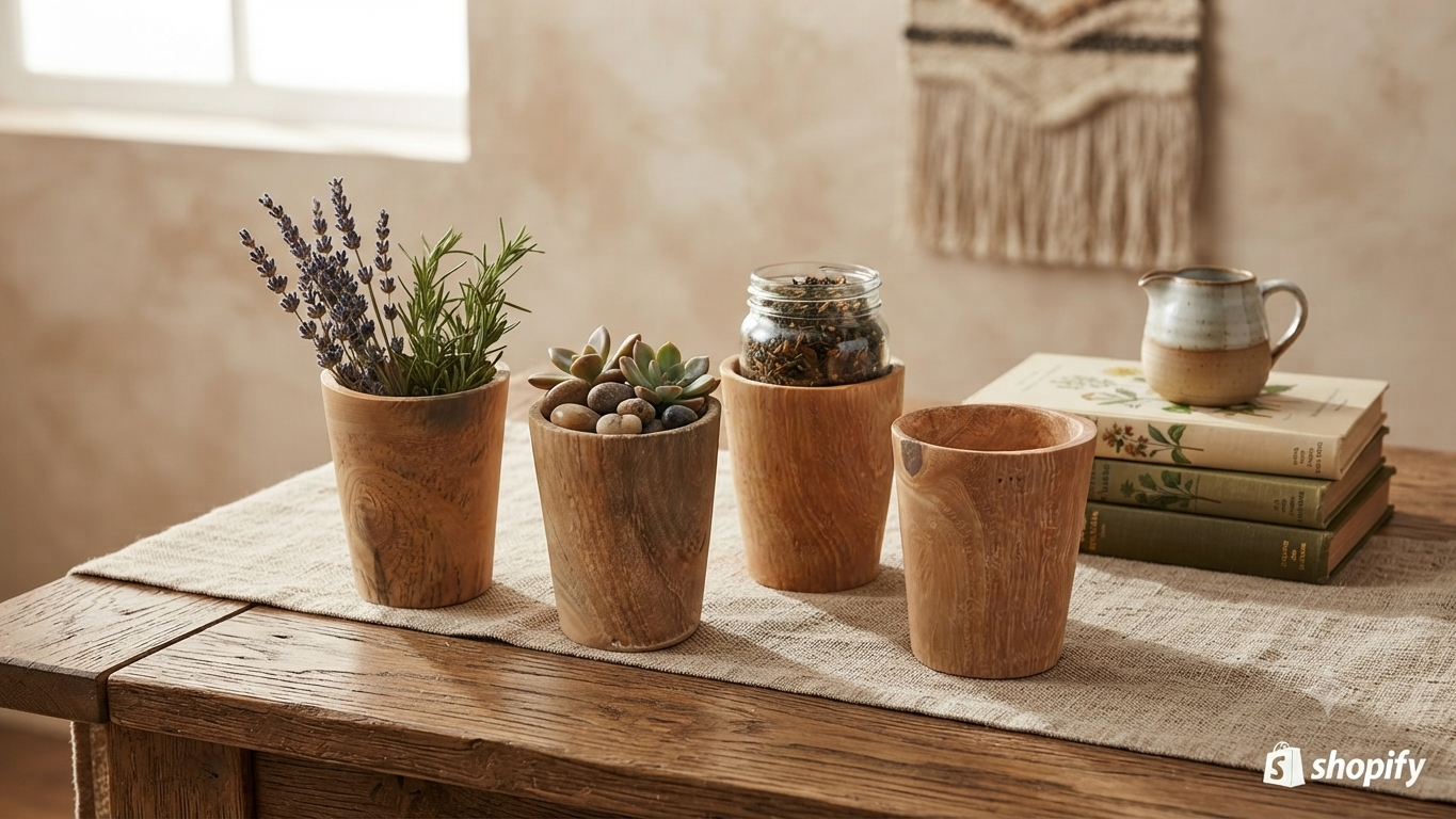 Handcrafted Dominican Guacán Wood Cups Set (4-Pack)