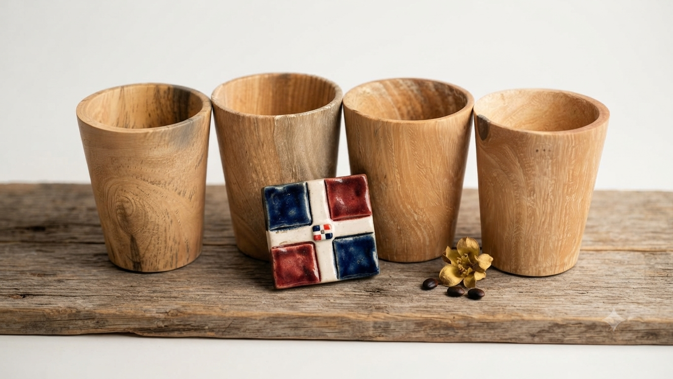 Handcrafted Dominican Guacán Wood Cups Set (4-Pack)