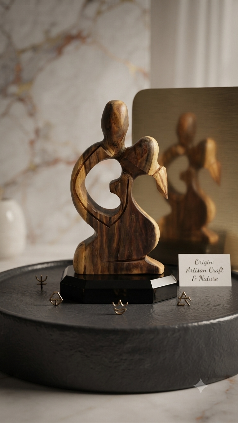 Handcrafted Guayacán Wood Abstract Family Figurine