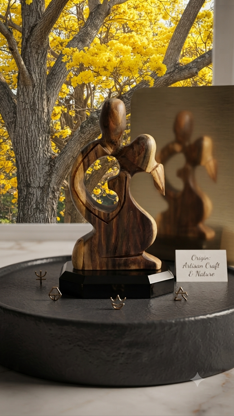 Handcrafted Guayacán Wood Abstract Family Figurine