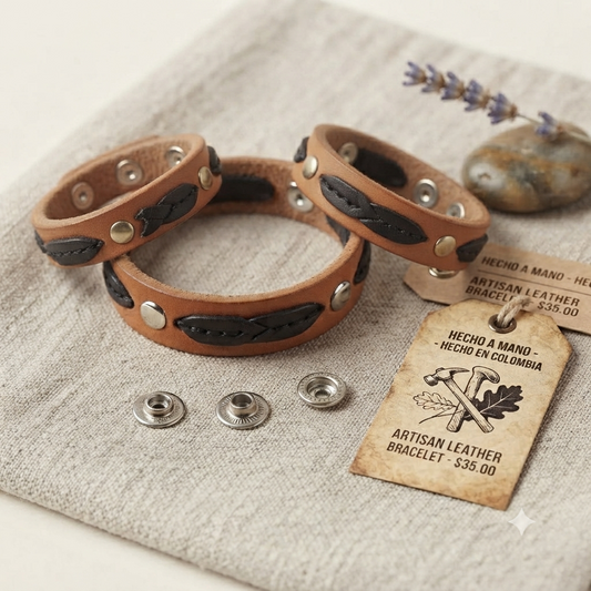 Artisanal Genuine Leather Cuff - Caribbean Heritage